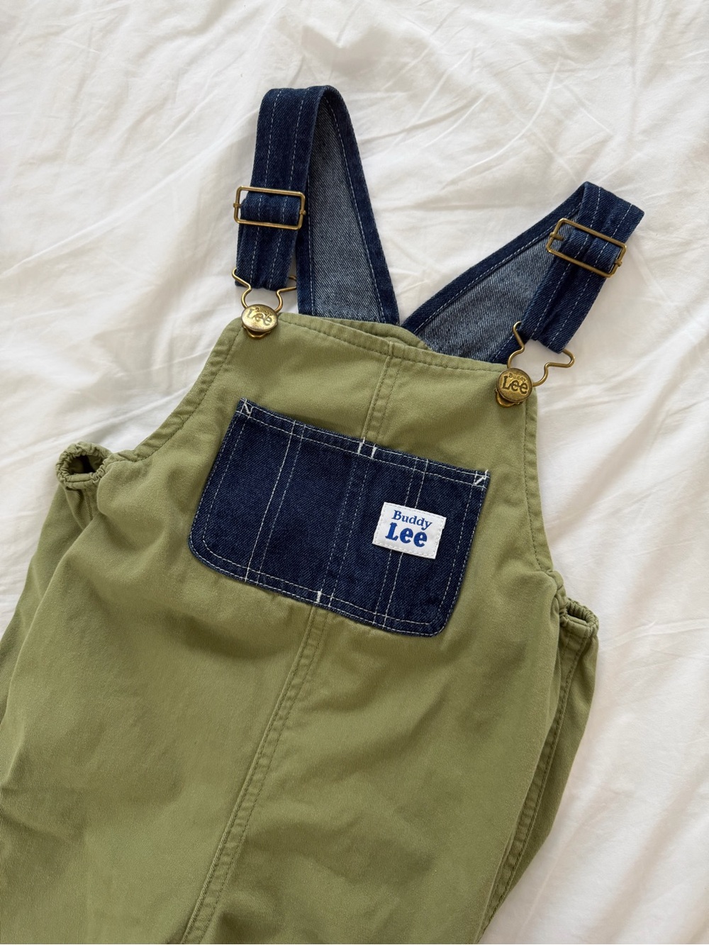 Lee Olive Green Overalls with Navy Denim Pocket & Straps